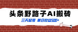 全网首发头条野路子AI搬砖玩法，纪实类超级蓝海项目，三天起号单日收益500+